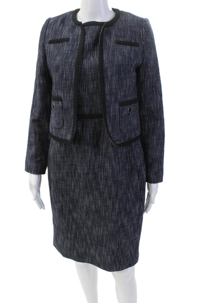 Hobbs London Womens Open Front Cropped Jacket Sheath Dress Set Navy Size 4 8