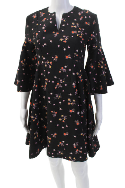 Carven Womens Floral 3/4 Sleeve A-Line Knee Length Dress Black Size 34