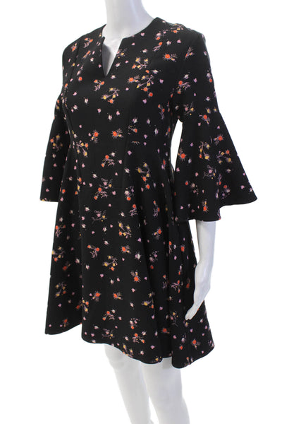 Carven Womens Floral 3/4 Sleeve A-Line Knee Length Dress Black Size 34