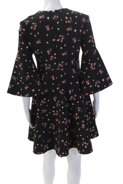 Carven Womens Floral 3/4 Sleeve A-Line Knee Length Dress Black Size 34