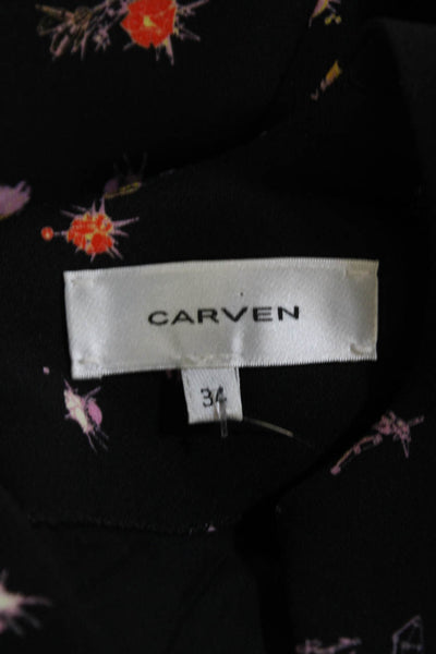 Carven Womens Floral 3/4 Sleeve A-Line Knee Length Dress Black Size 34