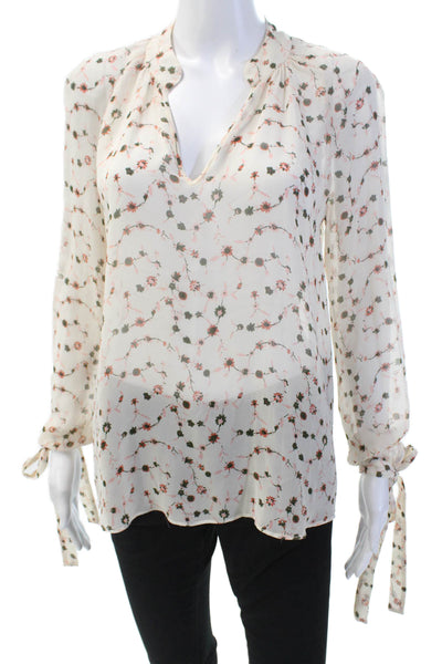 Derek Lam 10 Crosby Womens Floral Y-Neck Long Sleeve Blouse Blush Size 0