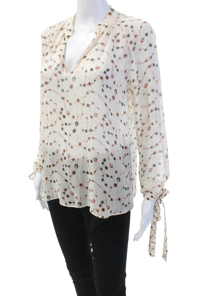 Derek Lam 10 Crosby Womens Floral Y-Neck Long Sleeve Blouse Blush Size 0