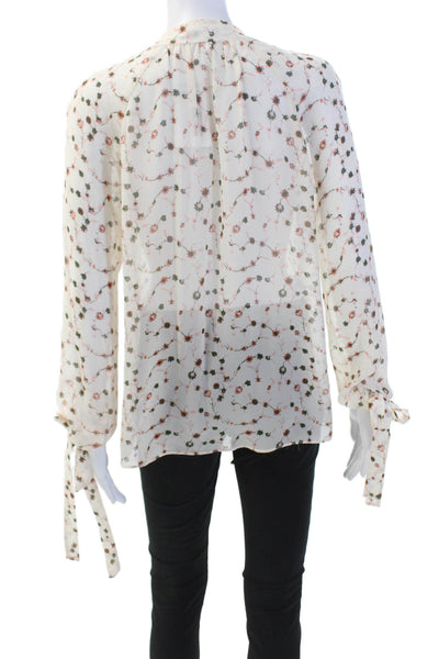 Derek Lam 10 Crosby Womens Floral Y-Neck Long Sleeve Blouse Blush Size 0