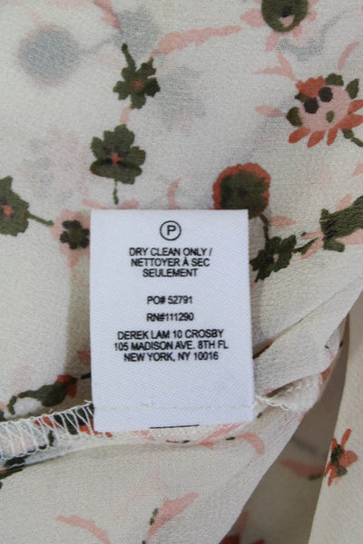 Derek Lam 10 Crosby Womens Floral Y-Neck Long Sleeve Blouse Blush Size 0