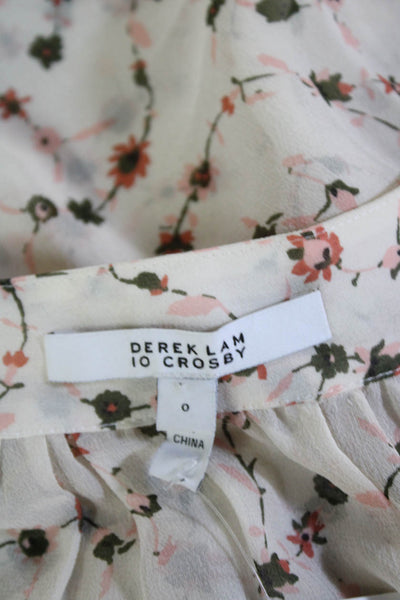 Derek Lam 10 Crosby Womens Floral Y-Neck Long Sleeve Blouse Blush Size 0