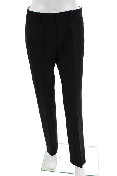 Searle Womens Zipper Fly Mid Rise Pleated Straight Leg Dress Pants Black Wool 4