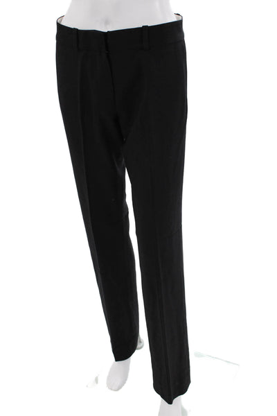 Searle Womens Zipper Fly Mid Rise Pleated Straight Leg Dress Pants Black Wool 4
