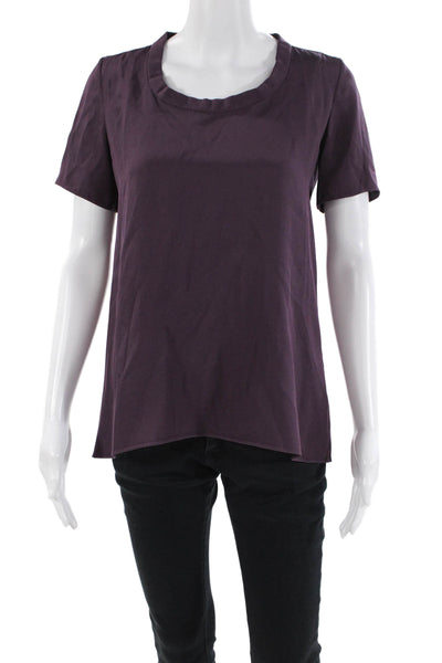 Marni Womens Short Sleeve Scoop Neck Silk Tee Shirt Purple Size Italian 38