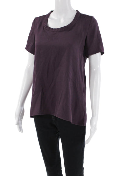 Marni Womens Short Sleeve Scoop Neck Silk Tee Shirt Purple Size Italian 38