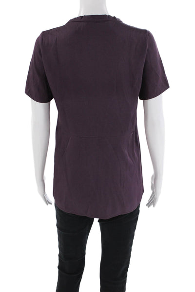 Marni Womens Short Sleeve Scoop Neck Silk Tee Shirt Purple Size Italian 38