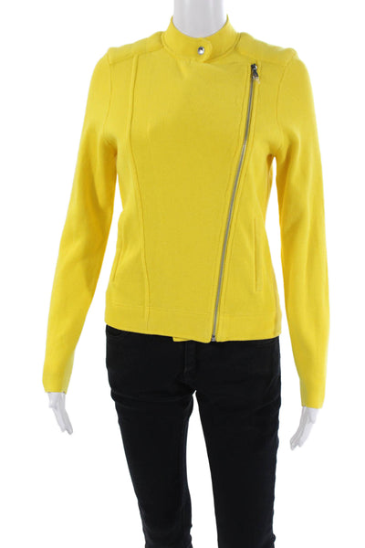 Lauren Ralph Lauren Womens Front Zip Crew Neck Knit Sweater Yellow Size PM
