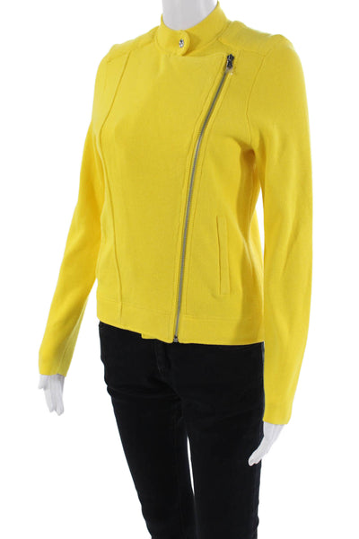 Lauren Ralph Lauren Womens Front Zip Crew Neck Knit Sweater Yellow Size PM