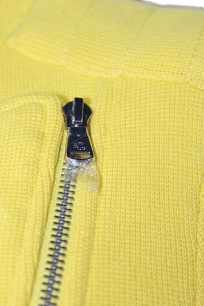 Lauren Ralph Lauren Womens Front Zip Crew Neck Knit Sweater Yellow Size PM