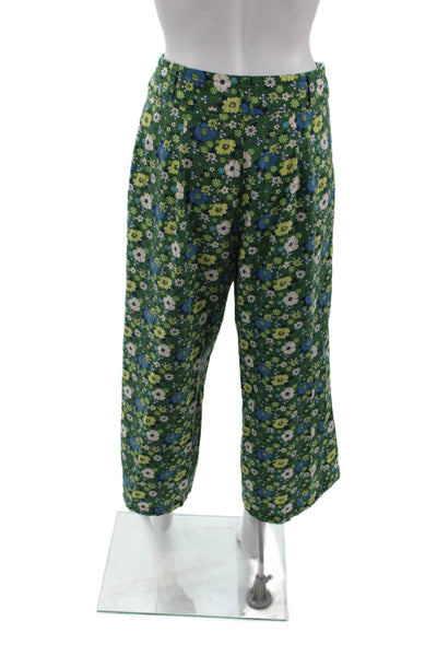 Free People Womens Textured Zip Button Floral Wide Leg Pants Green Size 04