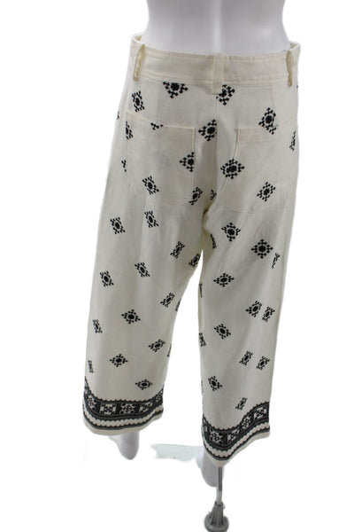 Zara Womens Textured Zip Button Printed Casual Wide Leg Pants White Size S