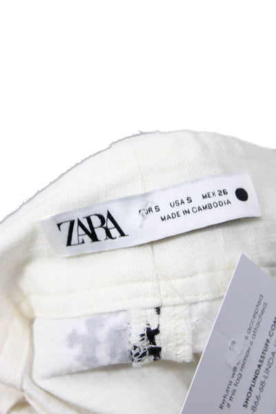 Zara Womens Textured Zip Button Printed Casual Wide Leg Pants White Size S