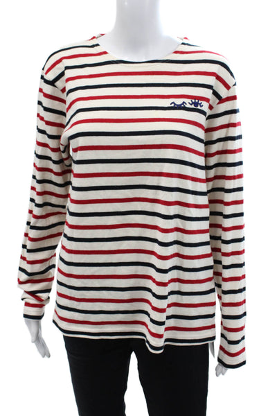 Madewell Armor Lux Womens Striped Long Sleeves Sweater White Cotton Size Medium
