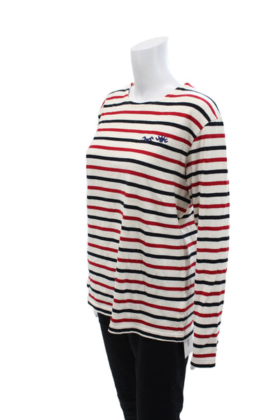 Madewell Armor Lux Womens Striped Long Sleeves Sweater White Cotton Size Medium