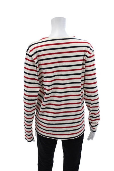 Madewell Armor Lux Womens Striped Long Sleeves Sweater White Cotton Size Medium
