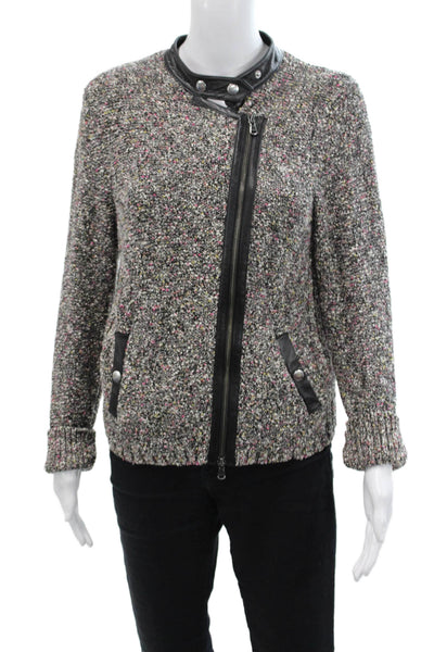 Club Monaco Womens Tweed Full Zipper Jacket Multi Colored Cotton Size Large