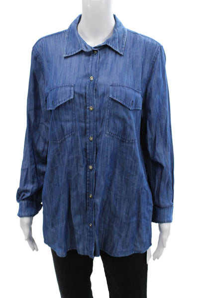 Club Monaco Womens Chambray Button Down Long Sleeves Shirt Blue Size Large