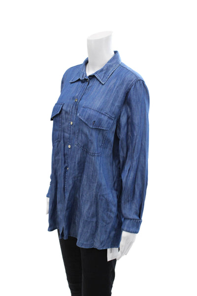 Club Monaco Womens Chambray Button Down Long Sleeves Shirt Blue Size Large