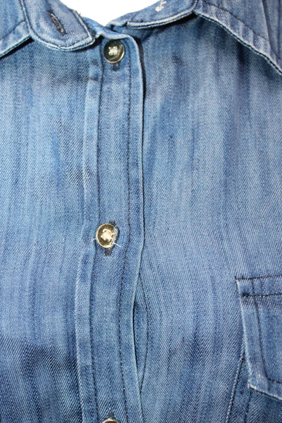 Club Monaco Womens Chambray Button Down Long Sleeves Shirt Blue Size Large