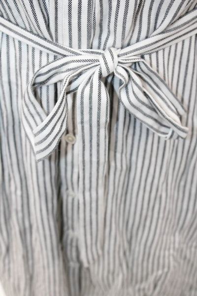 Soft Joie Womens Striped Button Down Belted Shirt Dress White Black Size Large