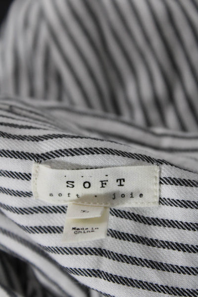 Soft Joie Womens Striped Button Down Belted Shirt Dress White Black Size Large