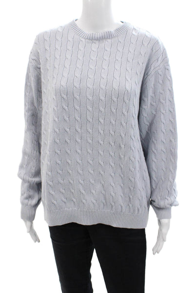 John Galt Womens Cotton Cable-Knit Crew Neck Pullover Knit Sweater Blue Size L