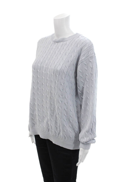 John Galt Womens Cotton Cable-Knit Crew Neck Pullover Knit Sweater Blue Size L