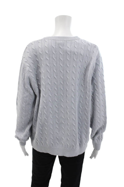 John Galt Womens Cotton Cable-Knit Crew Neck Pullover Knit Sweater Blue Size L