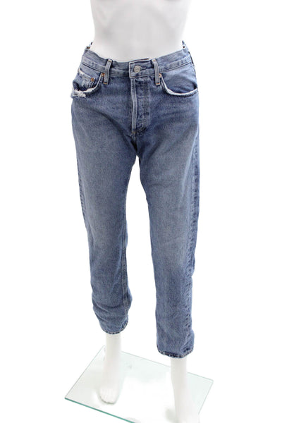 Agolde Womens Cotton Light Wash Buttoned Mid-Rise Jeans Blue Size 24