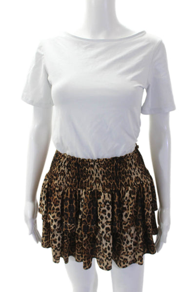 Muche Et Muchette Womens Animal Print Tiered Skirt Brown Black Size One Size
