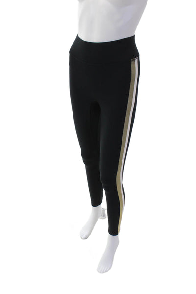 All Access Womens Striped Sides Mid Rise Leggings Black Gold Size Extra Small