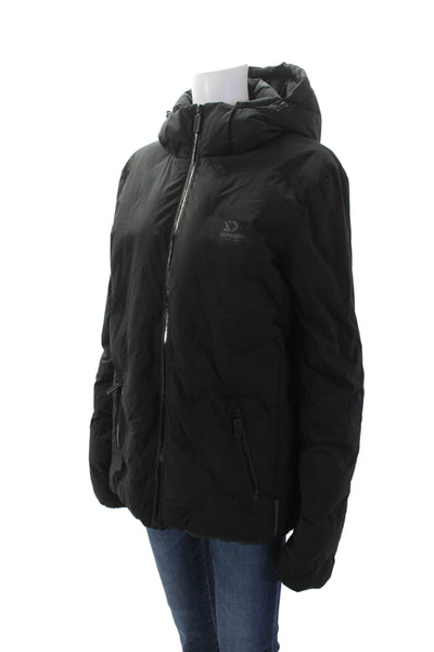 Super Dry Womens Full Zipper Hooded Puffer Coat Black Size Extra Small