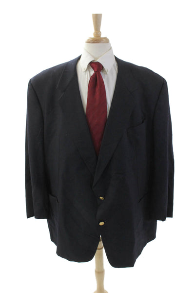 Gieves & Hawkes Mens Two Button Wide Lapel Blazer Navy Blue Wool Size 56 Long