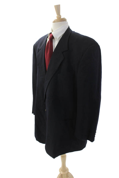 Gieves & Hawkes Mens Two Button Wide Lapel Blazer Navy Blue Wool Size 56 Long