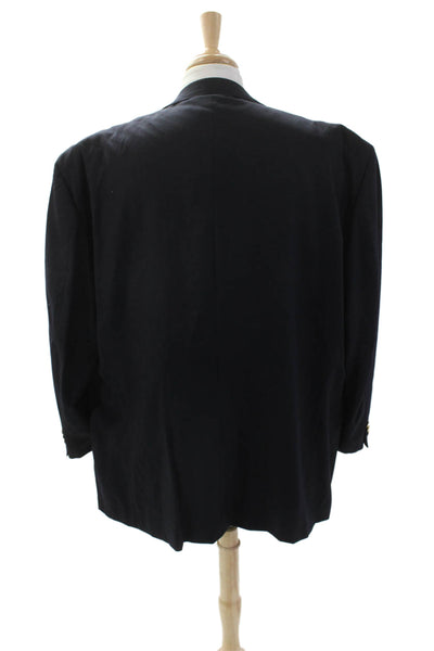 Gieves & Hawkes Mens Two Button Wide Lapel Blazer Navy Blue Wool Size 56 Long