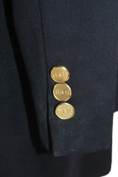 Gieves & Hawkes Mens Two Button Wide Lapel Blazer Navy Blue Wool Size 56 Long