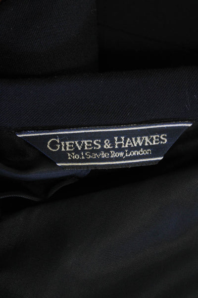 Gieves & Hawkes Mens Two Button Wide Lapel Blazer Navy Blue Wool Size 56 Long