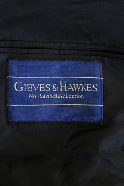 Gieves & Hawkes Mens Two Button Wide Lapel Blazer Navy Blue Wool Size 56 Long