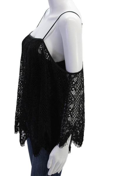 Tart Womens Cold Shoulder 3/4 Sleeve Layered Blouse Top Solid Black Size M