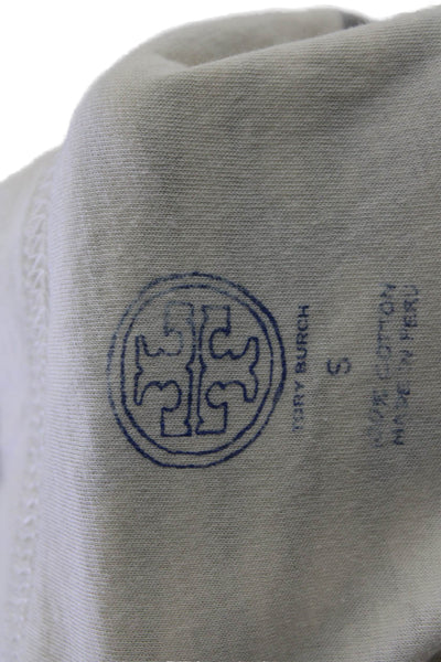 Tory Burch Womens Cotton Round Neck Striped Short Sleeve Casual Top White Size S
