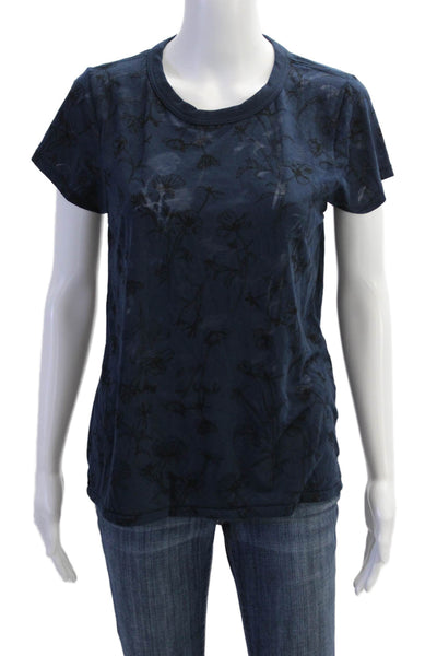 Rag & Bone Womens Crew Neck Short Sleeve Floral Print Top Dark Blue Size M