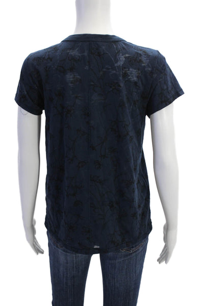 Rag & Bone Womens Crew Neck Short Sleeve Floral Print Top Dark Blue Size M