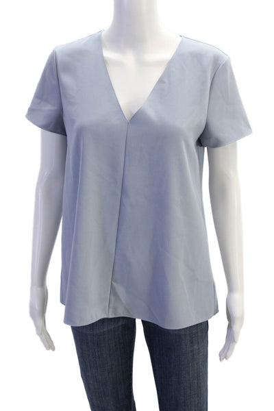 Theory Womens V-Neck Short Sleeve Paneled Oversized Blouse Light Blue Size S