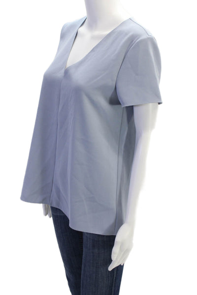 Theory Womens V-Neck Short Sleeve Paneled Oversized Blouse Light Blue Size S