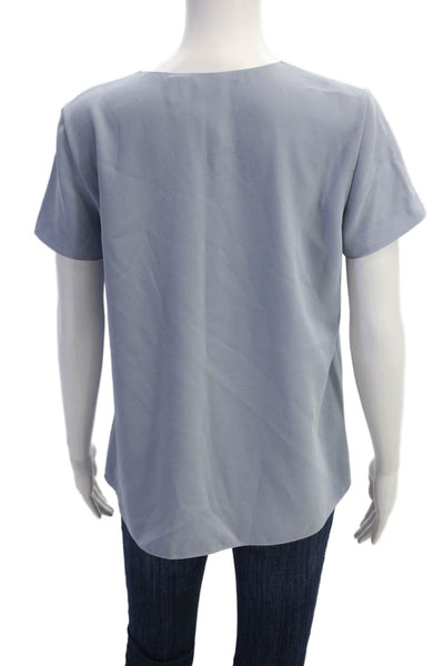 Theory Womens V-Neck Short Sleeve Paneled Oversized Blouse Light Blue Size S